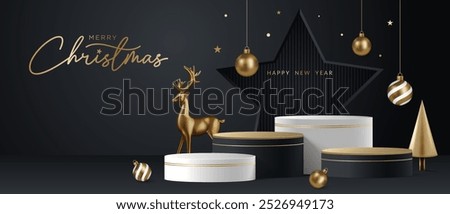 Image, Stock Photo Christmas balls in black