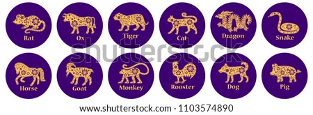 Chinese horoscope 2022, 2023, 2024, 2025 years. Tiger, cat, dragon, snake, horse, goat, monkey