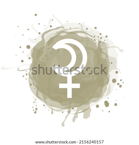 Selena planet symbol. Vector white sign on watercolor blot. Astrological calendar. Zodiacal horoscope. Outline illustration. Jyotisha. Hinduism, Indian or Vedic astrology