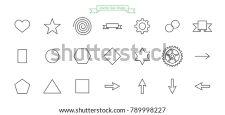 Shape icon line star, heart, spiral, flag, ribbon, gear, ring, chain, circle, hexagon, pentagon, square, rhombus, triangle, arrow