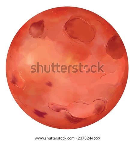 Hand drawn watercolor Mars.Mars is the fourth planet.