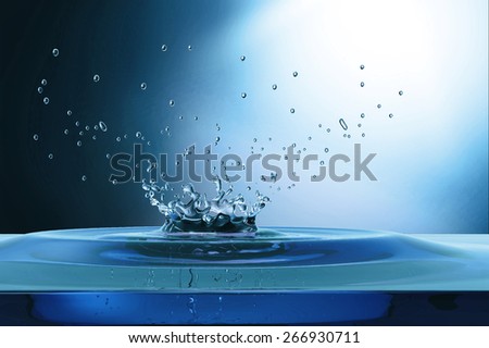 blue water drop on water clean with colorful background