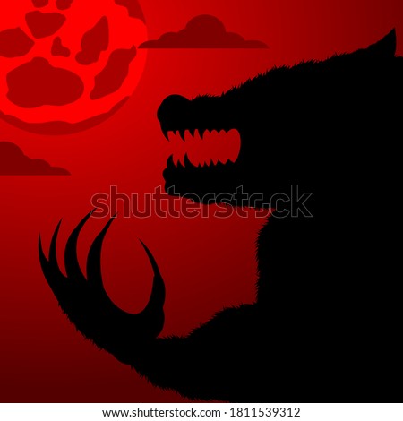 Werewolf howling when it saw the full moon. Happy Halloween graphic design. Vector illustration
