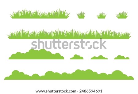 Set of green grass designs isolated on white background. flat vector illustration.