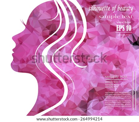 Beautiful girl silhouette with colorful hair, vector background. Abstract design concept for beauty salon, spa, cosmetic shop, flyer, brochure, cover, banner, placard.