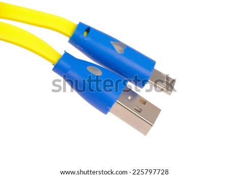USB cable was placed isolated on white background