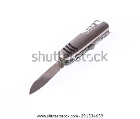 Pocket knife metal for outdoor isolated on white background.