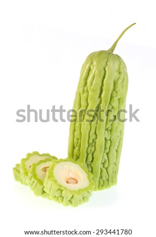 slices of bitter gourd isolated on white background