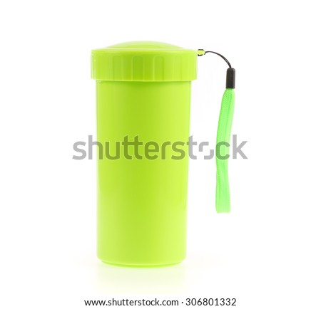 Green Color Plastic And Bottle Water Canteen Tumbler With Cover isolated on white background.