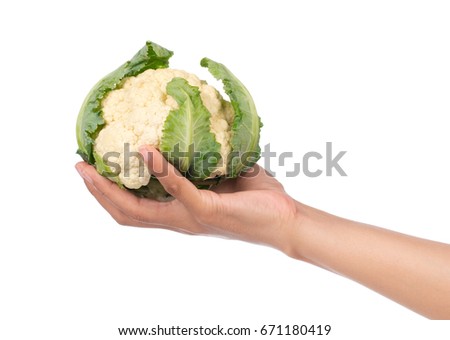 Similar – Image, Stock Photo Hand holding a cauliflower against a neutral background. Healthy food.