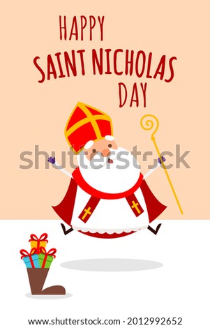 Cute Saint Nicholas celebrate Saint Nicholas Day - Sinterklaas - vector illustration