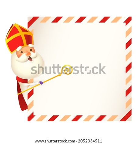 Saint Nicholas or Sinterklaas on left side of greeting card - template - vector illustration isolated