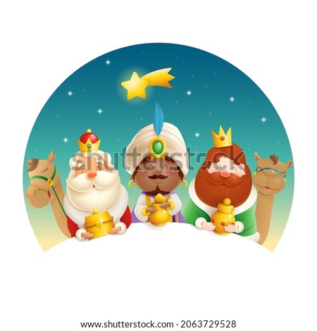 We Three Kings celebrate Epiphany - cute illustration isolated
