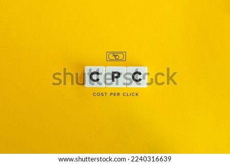Cost Per Click (CPC) Banner and Icon. Block letters on yellow background. Minimal aesthetics. Zdjęcia stock © 
