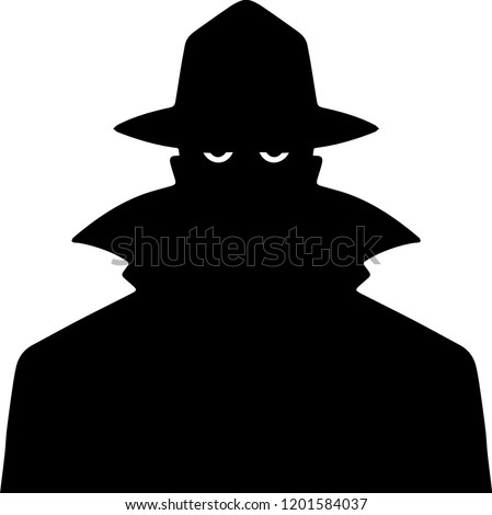 Black Silhouette Man in a Trench Coat and Hat only eyes showing