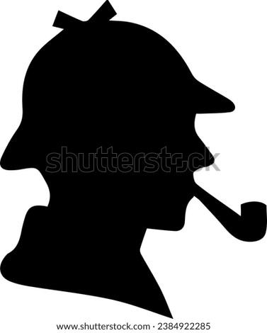 black silhouette private detective wearing retro hat and smoke pipe side view vector