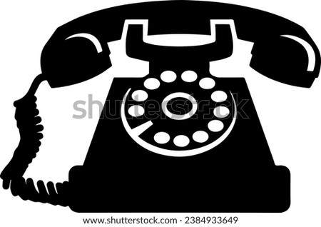 black silhouette old retro telephone with circling dial vector graphic designing