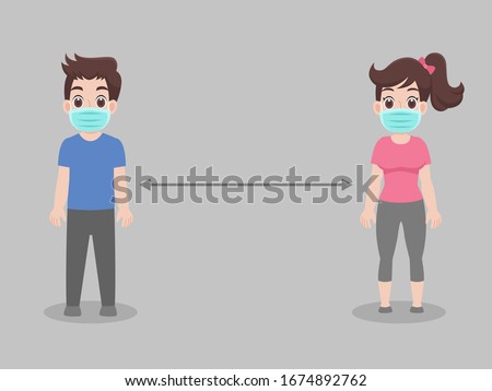 Social Distancing, People keeping distance for infection risk and disease ,wearing a surgical protective Medical mask for prevent virus Covid-19.Corona virus. Health care concept.