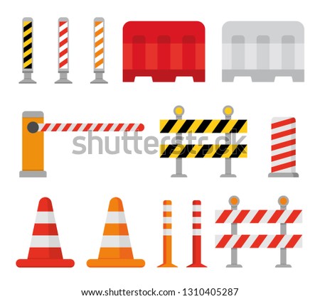 Road barrier and street barriers set. Vector illustration
