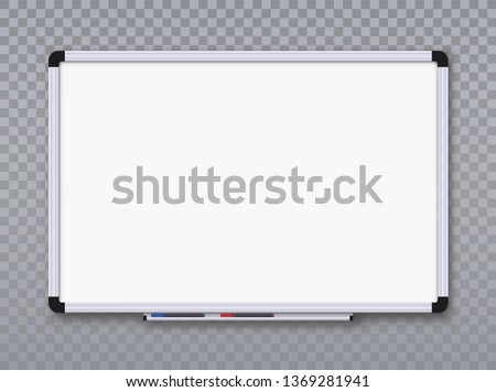 Whiteboard for markers on transparent background. Office board. Vector illustration