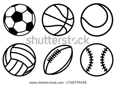 Sport balls set. Ball icons. Balls for Football, Soccer, Basketball, Tennis, Baseball, Volleyball. Vector illustration