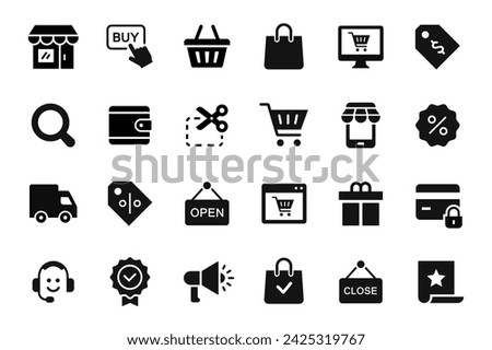 Shopping and E-Commerce icons set. E-Commerce, Shopping, Shop, Payment flat icon. E-Business and Online Shopping symbols. Vector