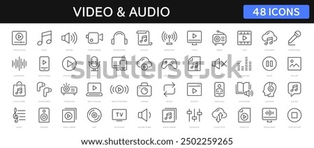 Video and Audio thin line icons set. Audio, Video editable stroke icon. Vector