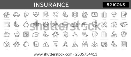 Insurance thin line icons set. Insurance editable stroke symbols collection. Life, car, house, care, money, pet insurance editable stroke icon. Vector illustration