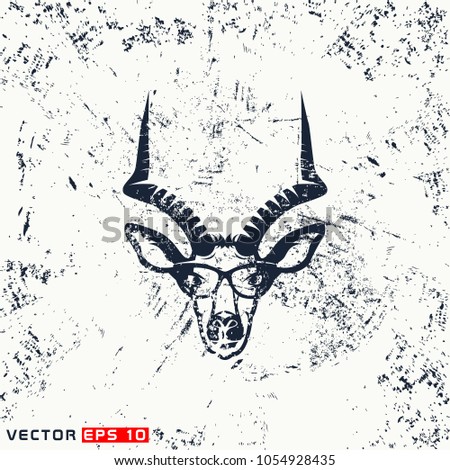 Vector antelope head, hipster face on grunge background