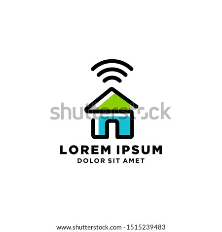 work from home icon , freelancer, smart green home house signal wifi wireless logo icon vector monoline illustration