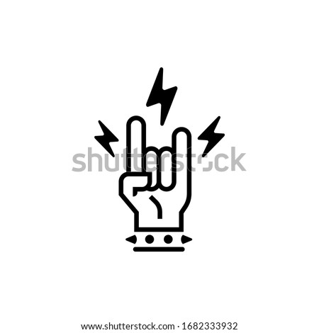 rock and roll metal hand finger gesture vector with bolt lightning icon in trendy line art style isolated on white background
