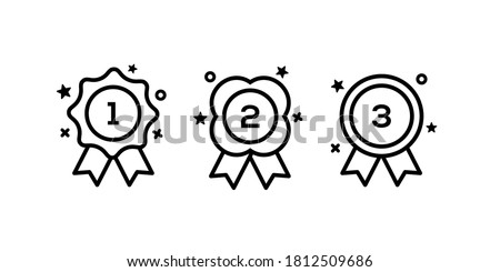 set collection of medal champion for first second and third place, 1st 2nd 3rd in black line icon Vector illustration graphic art sticker design.