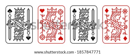 King and queen playing card vector illustration set of hearts, Spade, Diamond and Club, Royal cards design collection