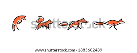 vector line art of abstract orange fox jumping and running, fox wall art design, minimal foxes line logo icon illustration isolated on white background
