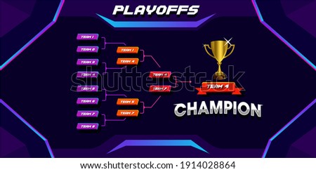 modern sport game tournament championship contest stage bracket board vector with gold champion trophy prize icon illustration background in tech theme style layout.