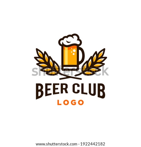 Craft Beer glass and malt Brewery label logo design vector in trendy modern cartoon line style illustration. Liquor logo for pub and bar club Zdjęcia stock © 