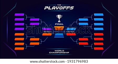 printable sport game tournament championship contest stage, double elimination bracket board chart vector with champion trophy prize icon illustration background in tech theme style layout