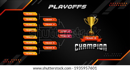 modern sport game tournament championship contest bracket board vector with gold champion trophy prize icon illustration background in futuristic tech theme style layout.
