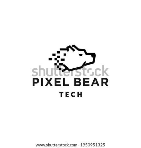 Pixel bear logo design vector, abstract tech polar bear icon design concept