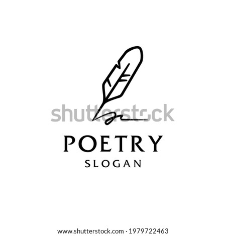 feather quill pen logo with black ink stroke, scratch icon, classic stationery illustration isolated on white background