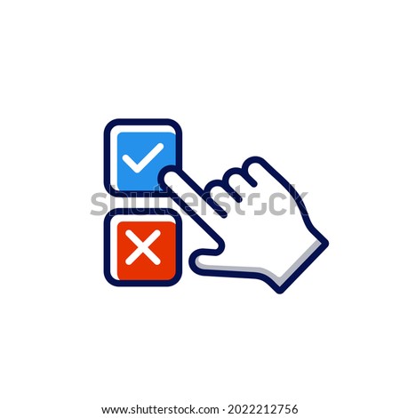 voting right and wrong icon line with hand select correct checkmark box. making decision icon vector Illustration. Participation in democratic process concept.