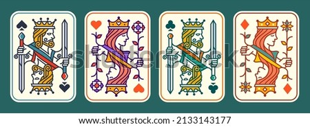 set of King and queen colorful playing card vector illustration set of hearts, Spade, Diamond and Club, Royal cards design collection