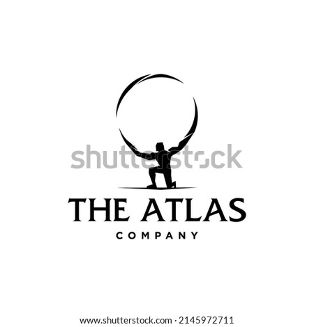 Atlas logo icon. geometric Atlas god lifting globe. black logo icon design illustration