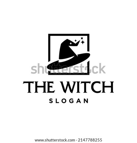 hat of Witch logo vector with square frame. wizard hat icon logo vector design illustration blink, witch classic Halloween hat 