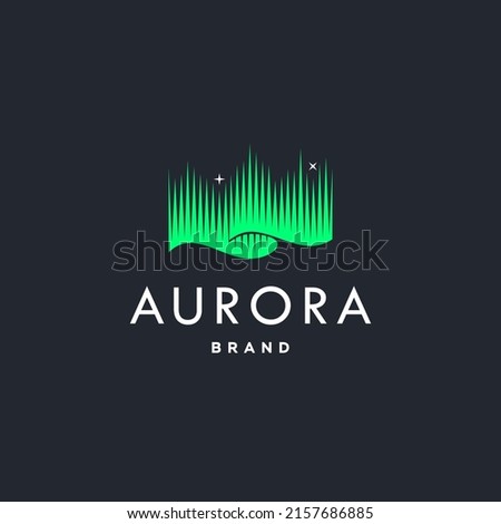 green aurora borealis logo, modern northern lights sky aurora and stars icon logo design illustration background