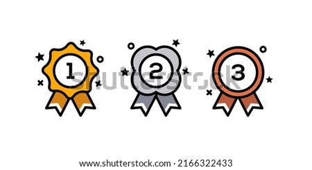 winning medal vector. 1st 2nd 3rd Gold Silver Bronze medal first place second third award winner badge guarantee winning prize ribbon symbol sign icon logo template Vector clip art illustration