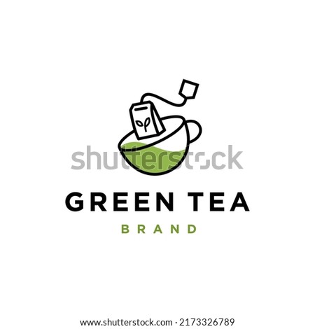 herbal Tea logo icon. green tea in a cup with tea bag design illustration. healthy green tea drink  concept logo design vector. 