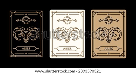 
aries zodiac sign astrology cards set , horoscope, tarot, fortune teller. Vintage mystical illustration outline hand drawing, magical esoteric horoscope templates for wall print poster