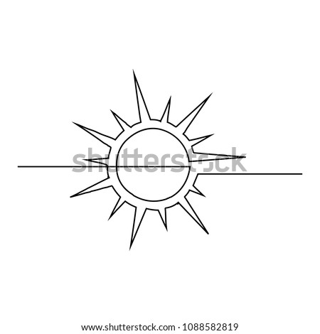 The sun is drawn by one black line on a white background. One-line drawing. Continuous line. Vector Eps10