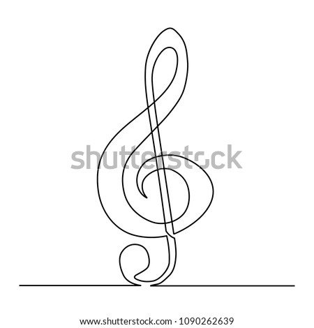 A treble clef is drawn by a single black line on a white background. One-line drawing. Continuous line. Vector Eps10